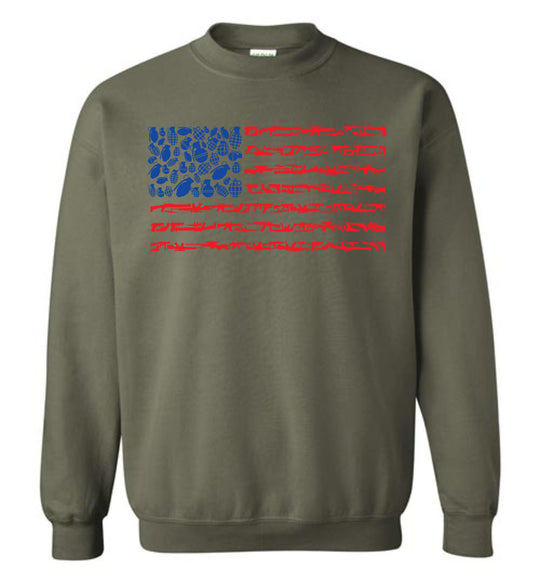 American Flag Made of Guns 2nd Amendment Men’s Sweatshirt - Military Green