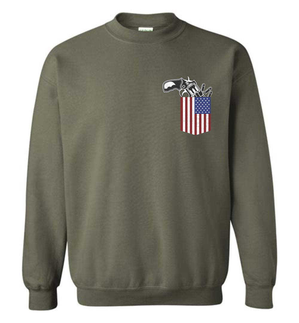 Gun in the Pocket, USA Flag-2nd Amendment Men's Sweatshirt-Military Green