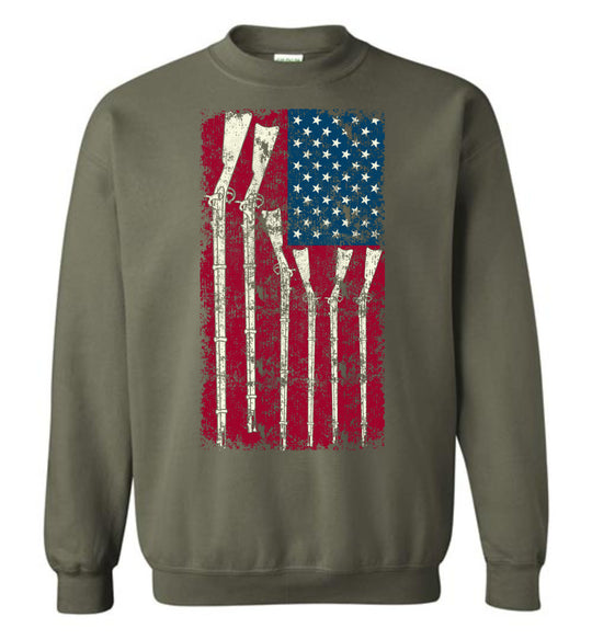 American Flag with Guns - 2nd Amendment Men's Sweatshirt - Military Green