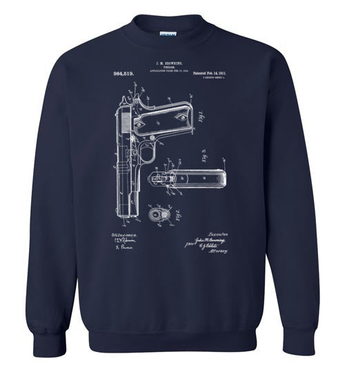 Colt Browning 1911 Handgun Patent Men's Sweatshirt -  Navy