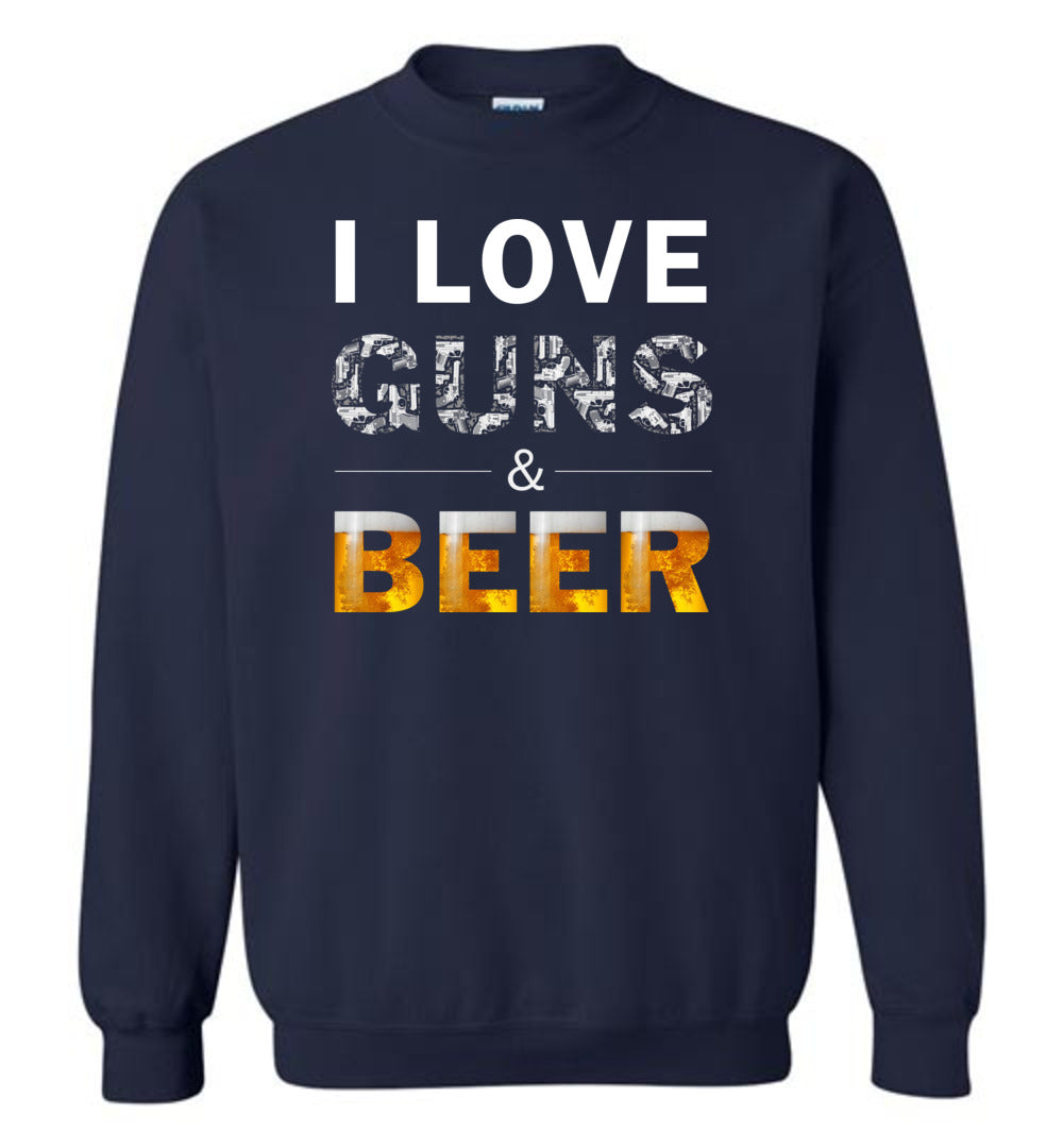 I Love Guns & Beer - Men's Pro Firearms Apparel - Navy Sweatshirt