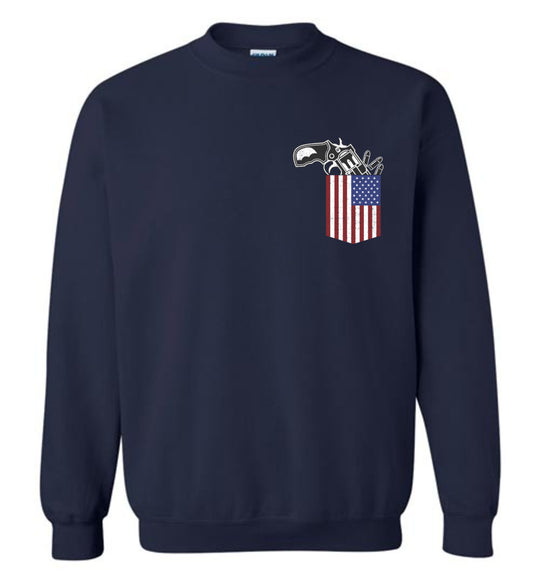 Gun in the Pocket, USA Flag-2nd Amendment Men's Sweatshirt-Navy