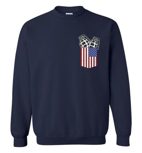 Pocket With Grenades Men's 2nd Amendment Sweatshirt - Navy