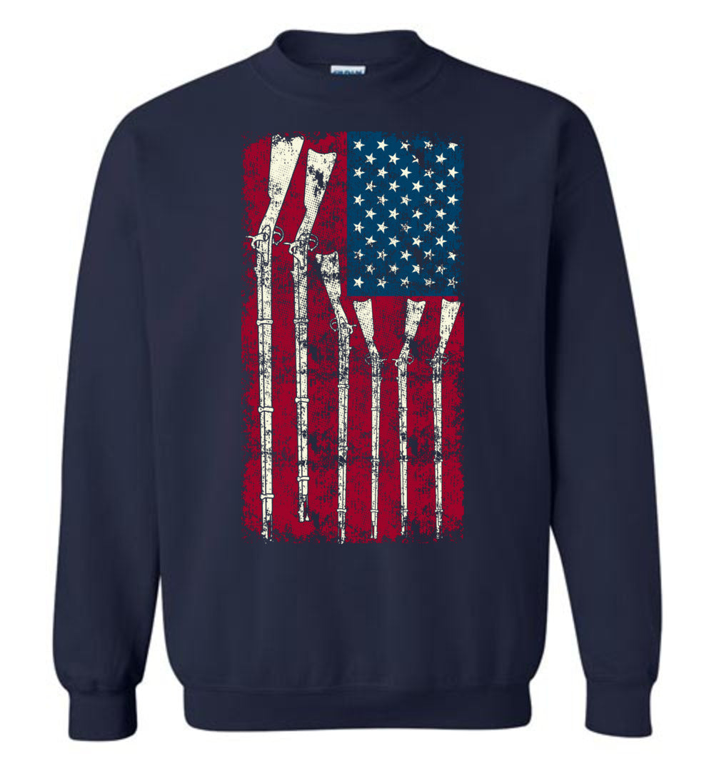 American Flag with Guns - 2nd Amendment Men's Sweatshirt - Navy