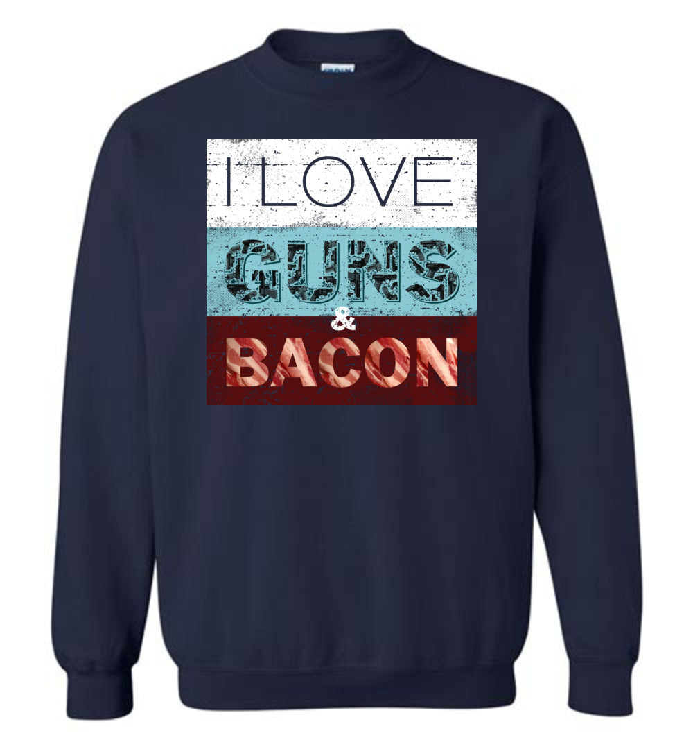 I Love Guns & Bacon - Men's Pro Firearms Apparel - Navy Sweatshirt