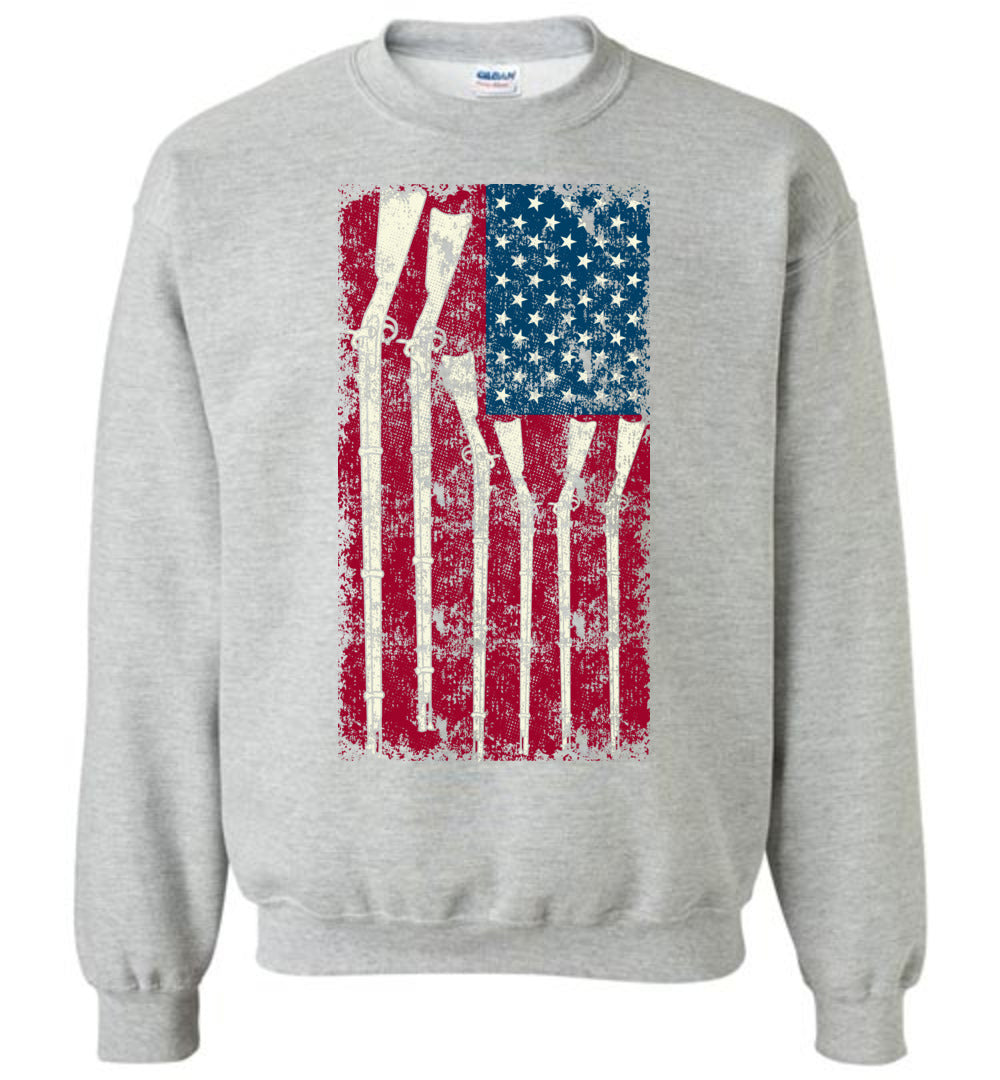 American Flag with Guns - 2nd Amendment Men's Sweatshirt - Sports Grey