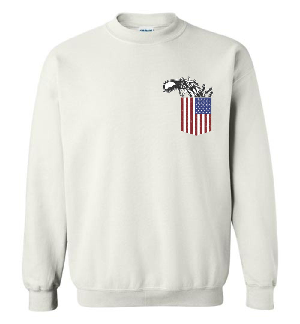 Gun in the Pocket, USA Flag-2nd Amendment Men's Sweatshirt-White