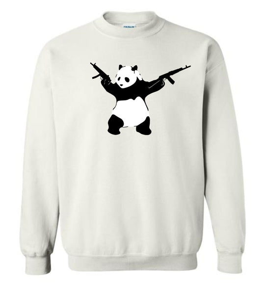 Banksy Style Panda with Guns - AK-47 Men's Sweatshirt - White