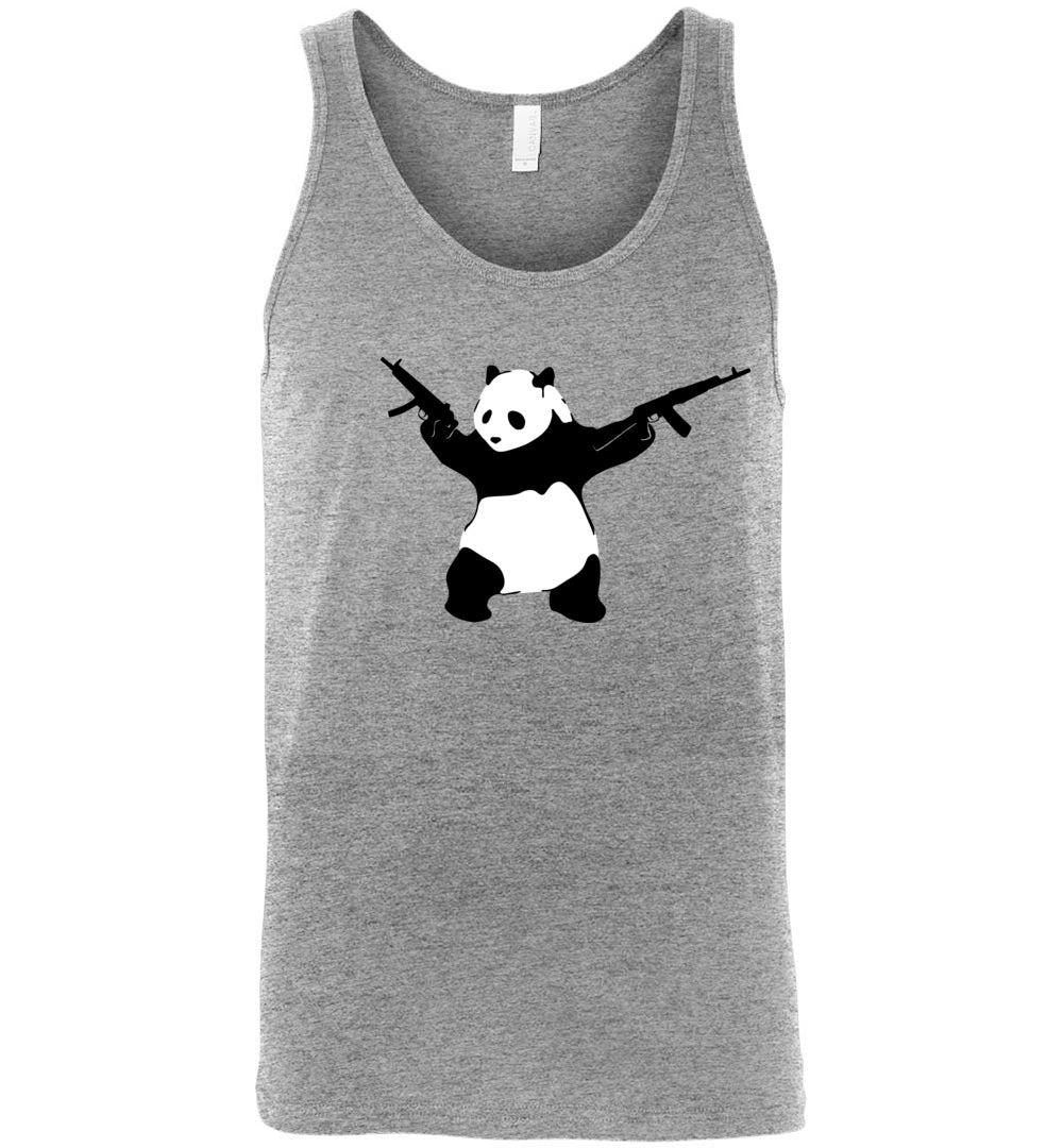 Banksy Style Panda with Guns - AK-47 Men's Tank Top - Athletic Heather