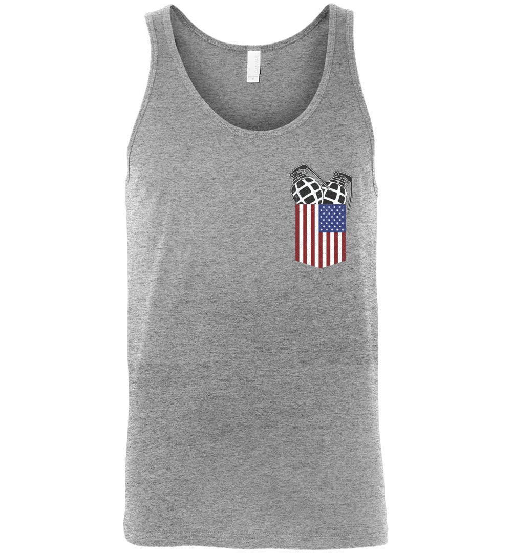 Pocket With Grenades Men's 2nd Amendment Tank Top - Athletic Heather