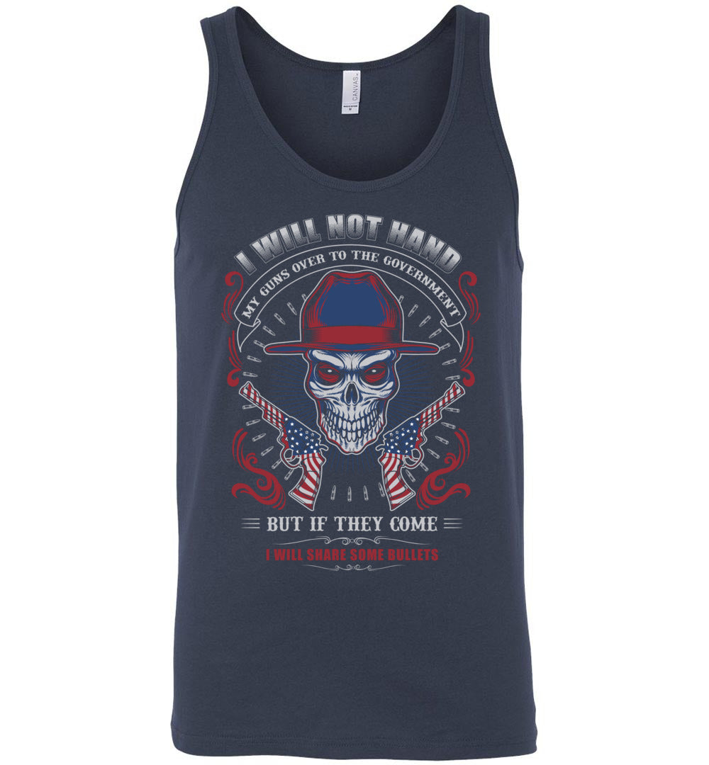 I Will Not Hand My Guns To Government, But If They Come I will Share Some Bullets - Men's Tank Top - Navy