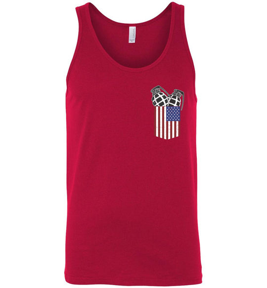 Pocket With Grenades Men's 2nd Amendment Tank Top - Red