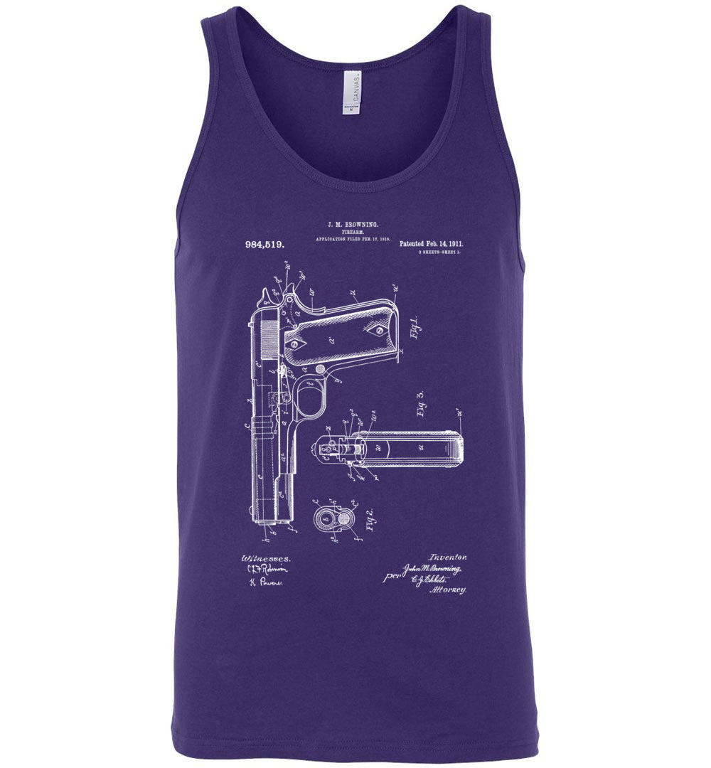 Colt Browning 1911 Handgun Patent Men's Tank Top - Purple