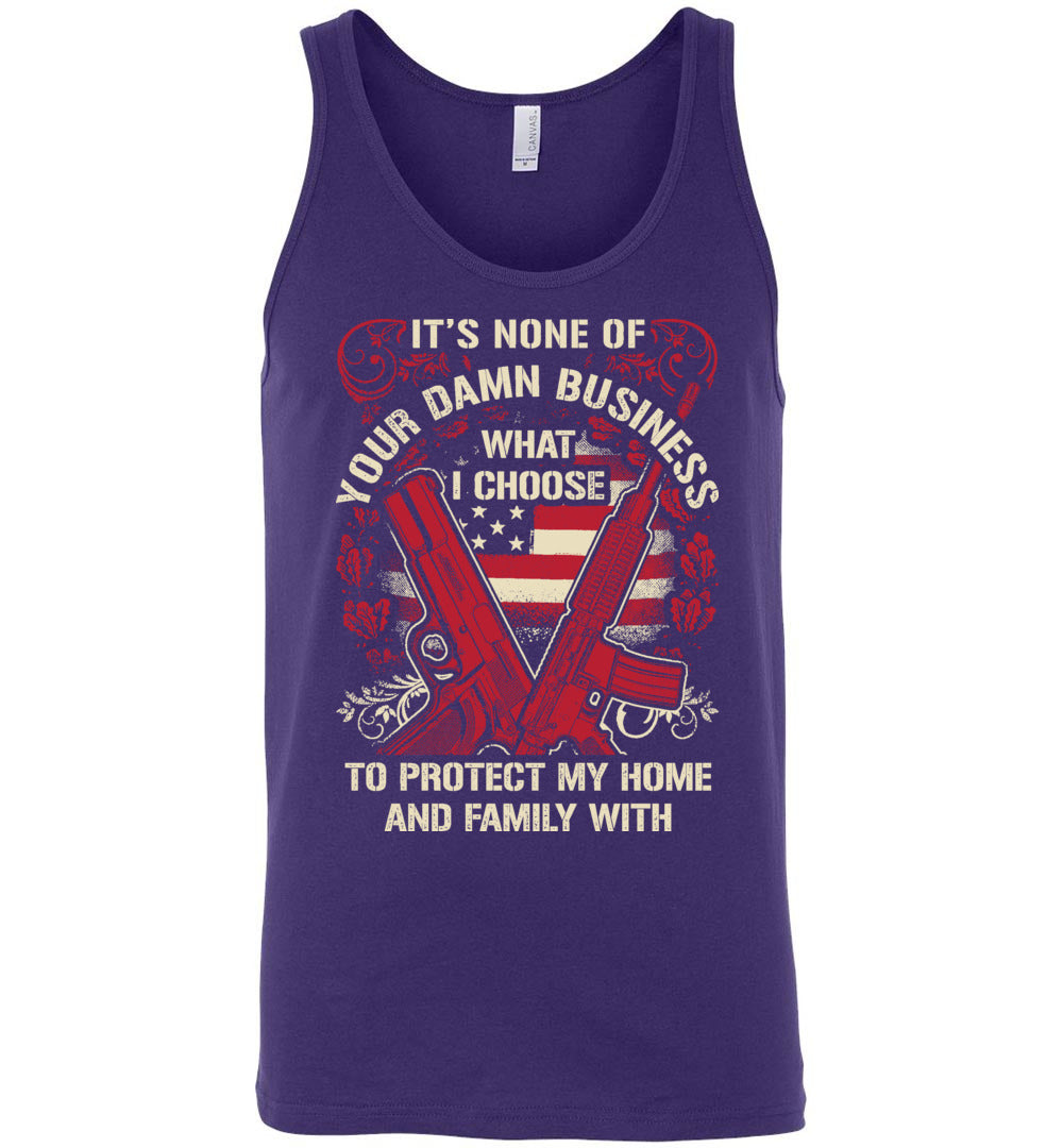 It's None Of Your Business What I Choose To Protect My Home and Family With - Men's 2nd Amendment Tank Top - Purple