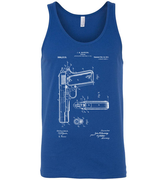Colt Browning 1911 Handgun Patent Men's Tank Top - Blue