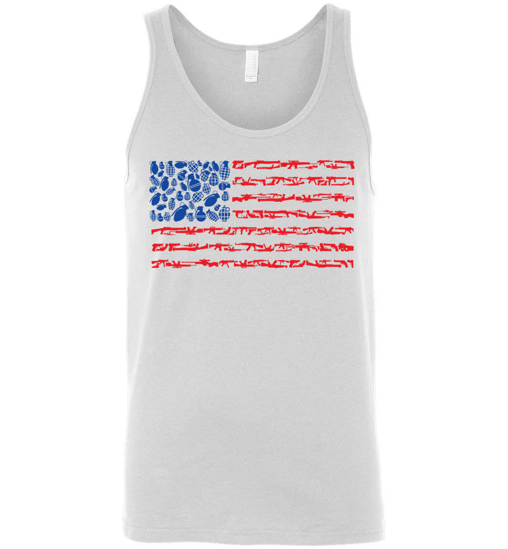 American Flag Made of Guns 2nd Amendment Men’s Tank Top - White
