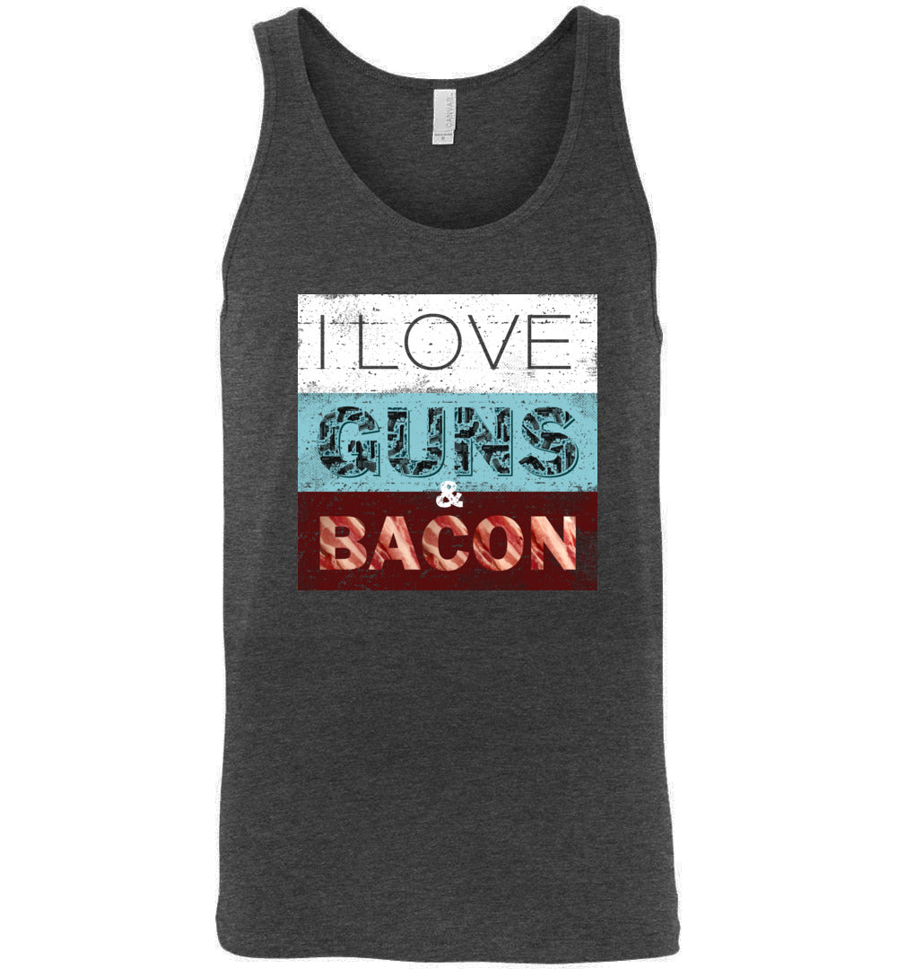 I Love Guns & Bacon - Men's Pro Firearms Apparel - Dark Grey Heather Tank Top