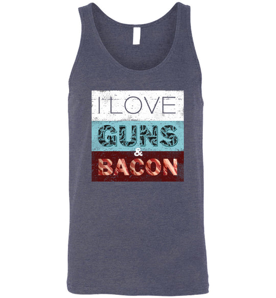 I Love Guns & Bacon - Men's Pro Firearms Apparel - Heather Navy Tank Top