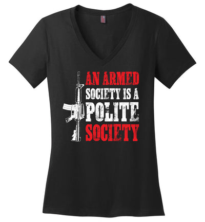 An Armed Society is a Polite Society - Shooting Ladies V-Neck Tshirt - Black