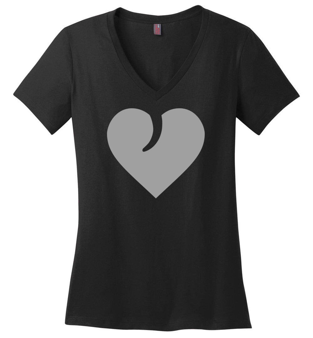 I Love Guns, Heart and Trigger - Ladies 2nd Amendment Apparel - Heathered Steel V-Neck Tshirt