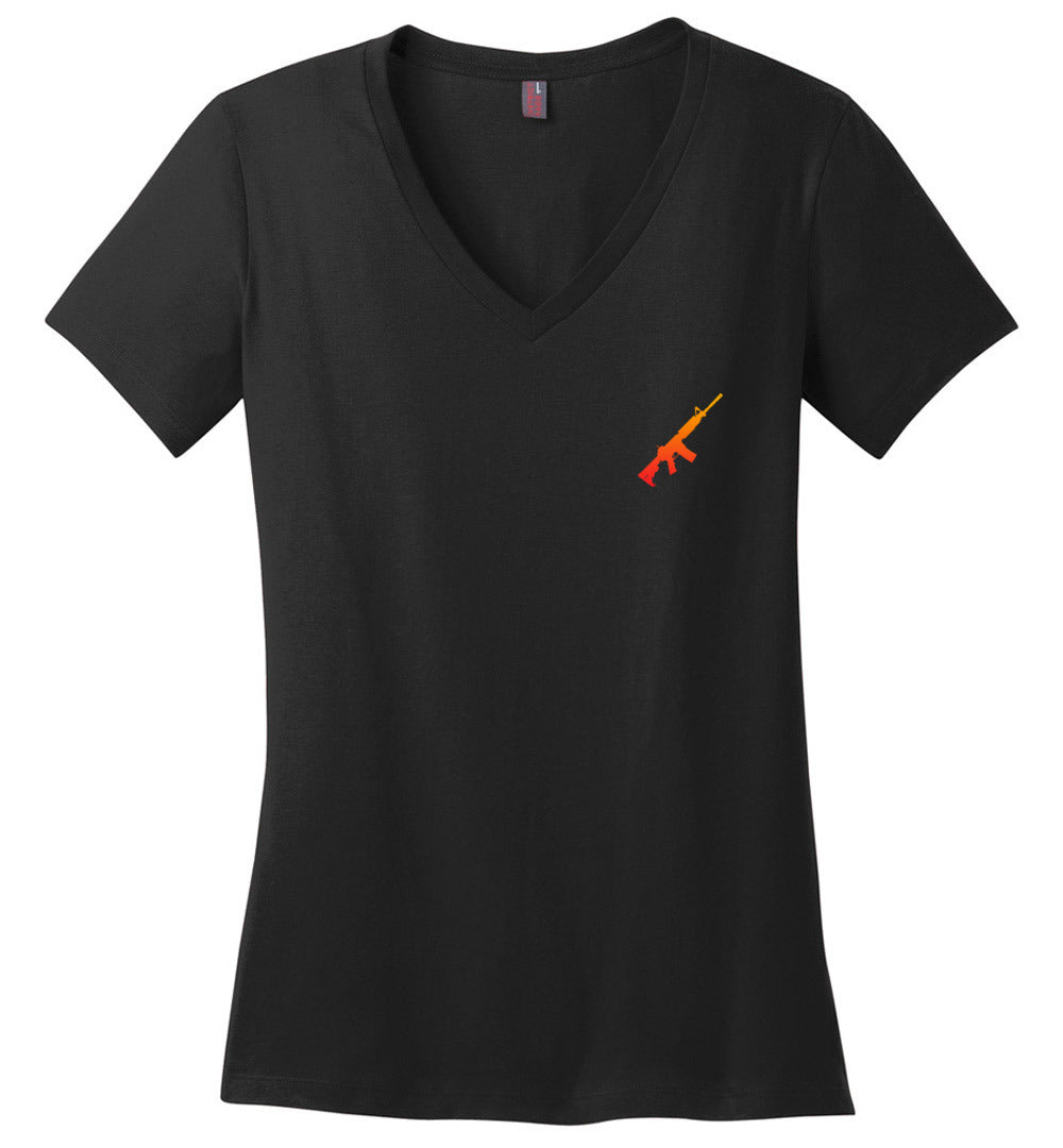 AR-15 Rifle Silhouette Women's V-Neck T-shirt - Black