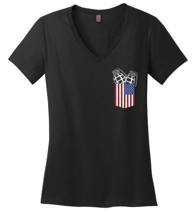 Pocket With Grenades Ladies 2nd Amendment V-Neck T-Shirt - Black