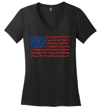 American Flag Made of Guns 2nd Amendment Women’s V-Neck Tee - Black