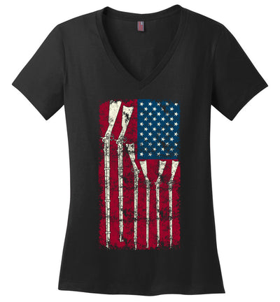 American Flag with Guns - 2nd Amendment Women's V-Neck T Shirts - Black