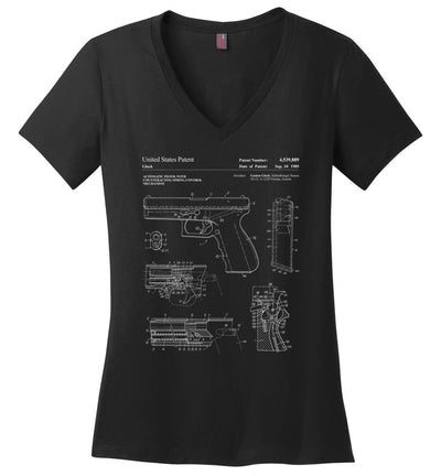 Glock Handgun Patent Women's V-Neck T Shirts - Black