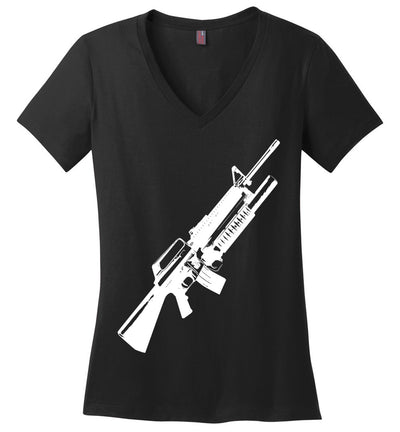 M16A2 Rifles with M203 Grenade Launcher - Pro Gun Tactical Ladies V-Neck Tee - Black
