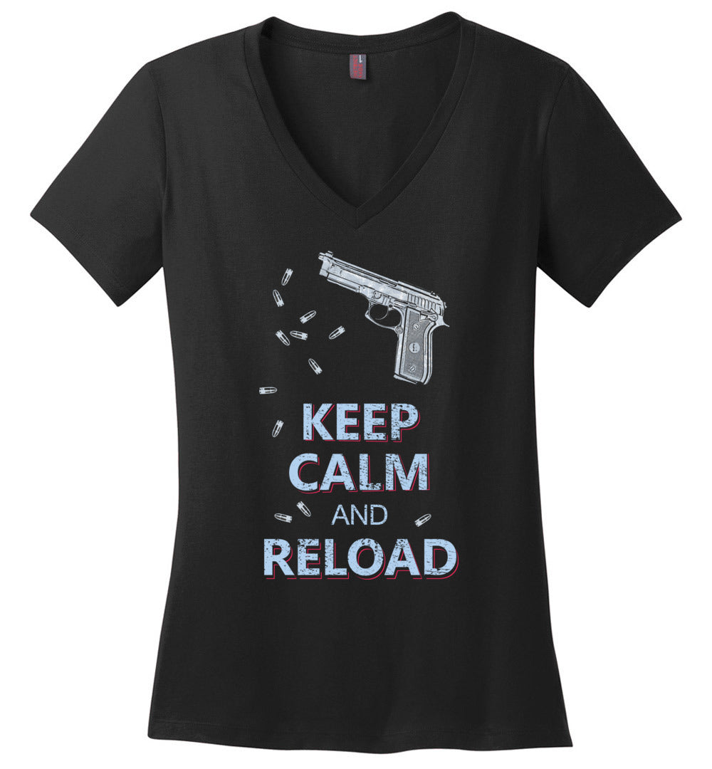 Keep Calm and Reload - Pro Gun Women's V-Neck Tshirt - Black