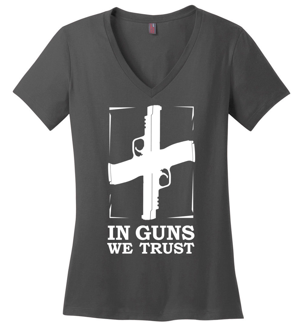 In Guns We Trust - Shooting Women's V-Neck Tee - Charcoal