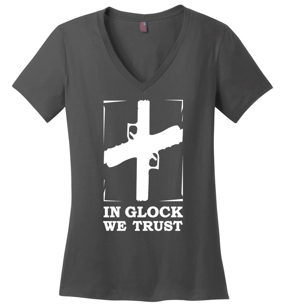 In Glock We Trust - Pro Gun Women’s V-Neck t shirt - Charcoal