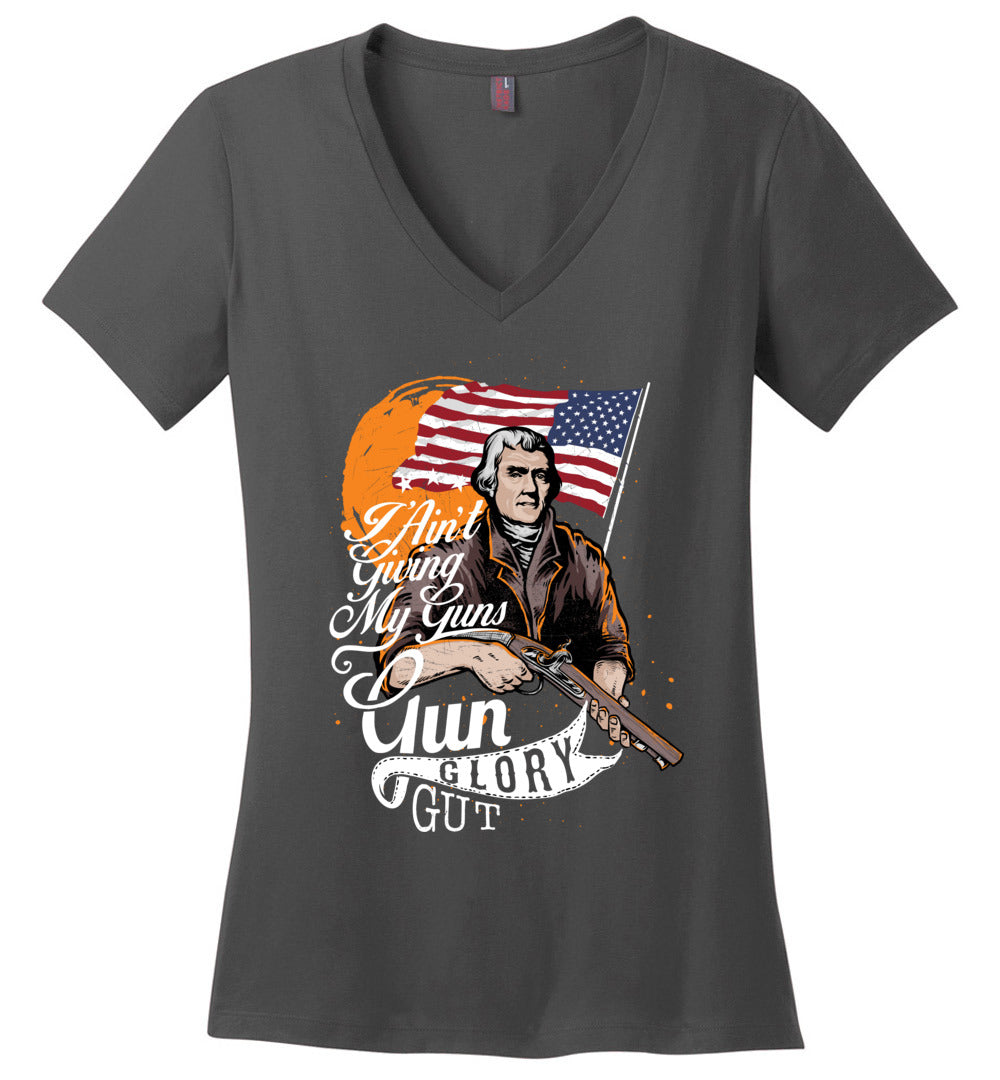 I Ain't Giving My Guns - Ladies 2nd Amendment V-Neck T-shirts - Charcoal