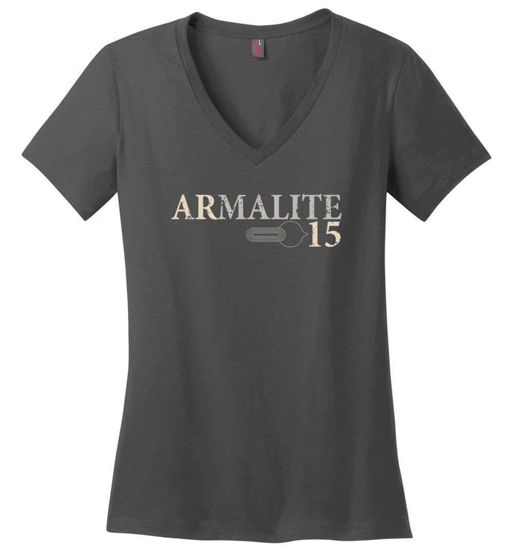 Armalite AR-15 Rifle Safety Selector Ladies V-Neck Tshirt - Charcoal
