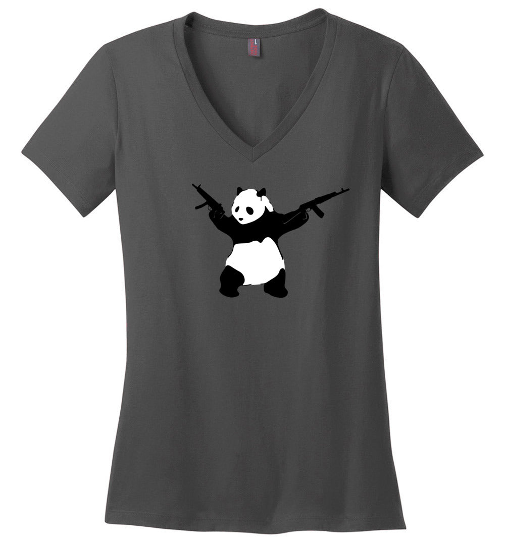 Banksy Style Panda with Guns - AK-47 Women's T Shirt - Dark Grey