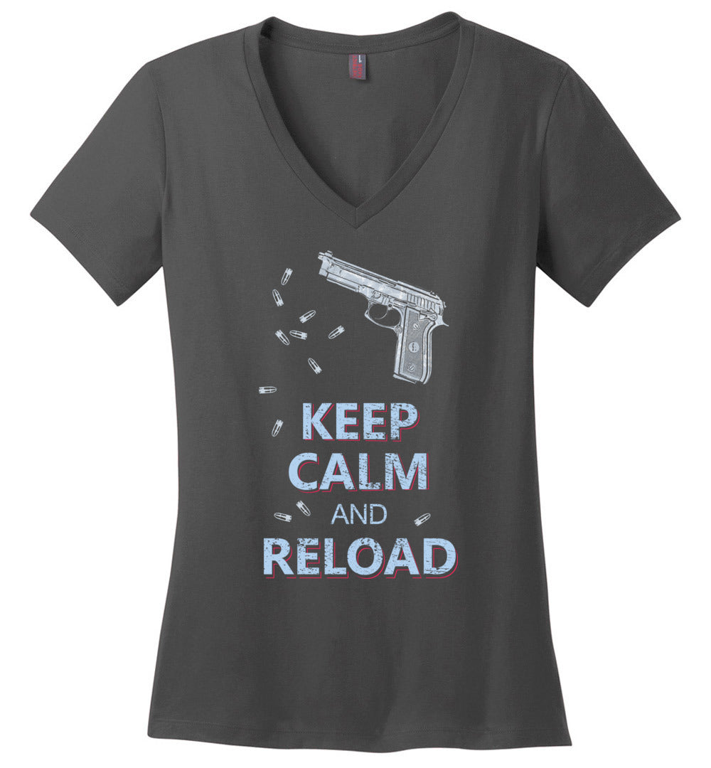 Keep Calm and Reload - Pro Gun Women's V-Neck Tshirt - Charcoal