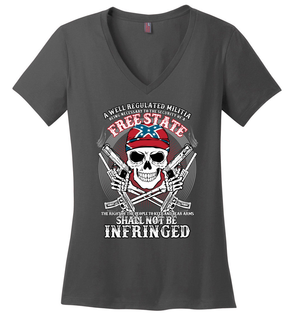 The right of the people to keep and bear arms shall not be infringed - Ladies 2nd Amendment V-Neck Tee - Charcoal
