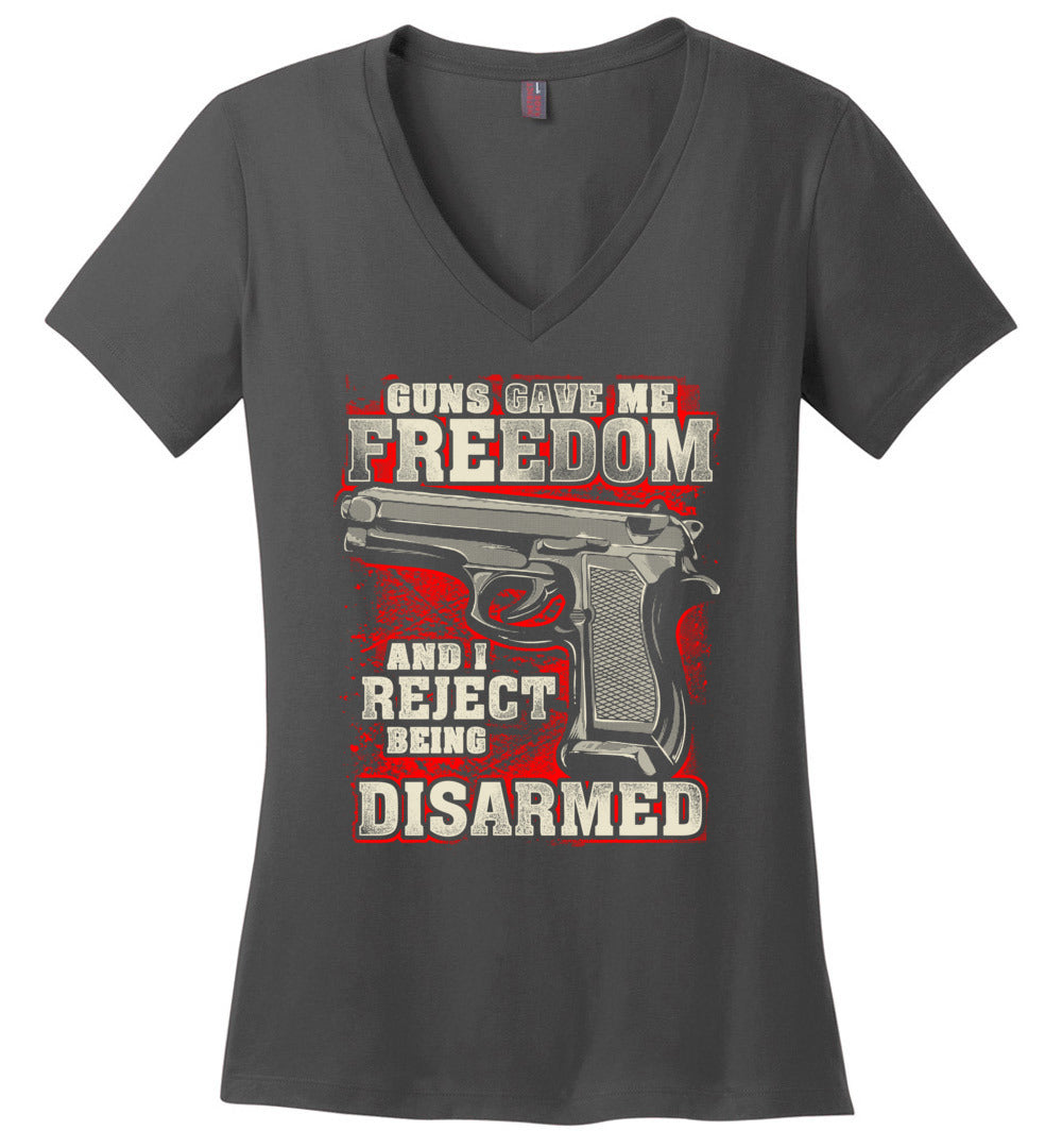 Gun Gave Me Freedom and I Reject Being Disarmed - Women's Apparel - dark grey v-neck t-shirt
