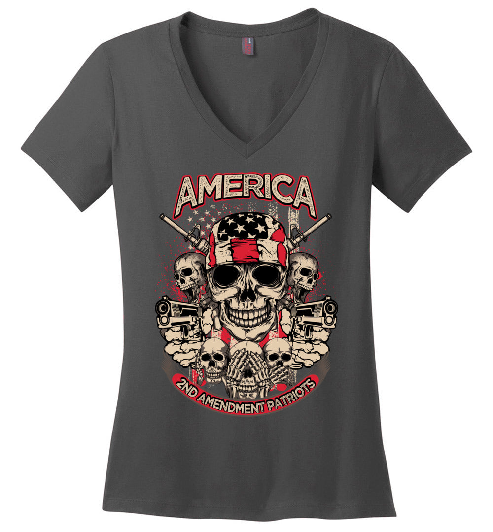 2nd Amendment Patriots - Pro Gun Women's Apparel - Dark Grey V-Neck Tshirt