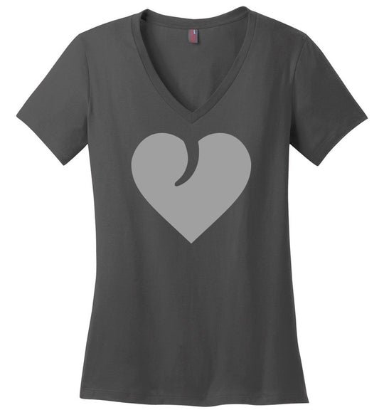 I Love Guns, Heart and Trigger - Ladies 2nd Amendment Apparel - Charcoal V-Neck Tshirt