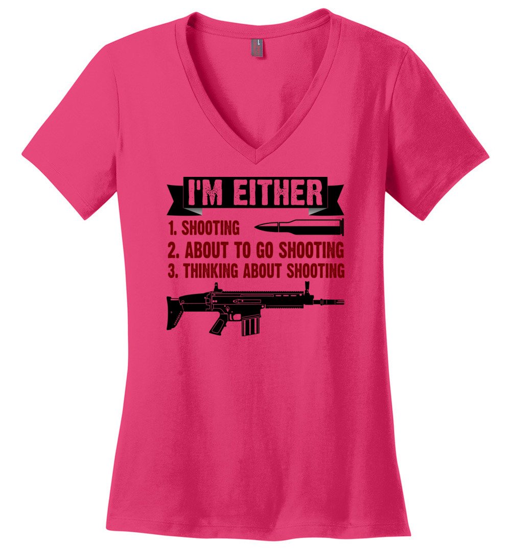 I'm Either Shooting, About to Go Shooting, Thinking About Shooting - Ladies Pro Gun Apparel - Dark Fuchsia V-Neck T-Shirt