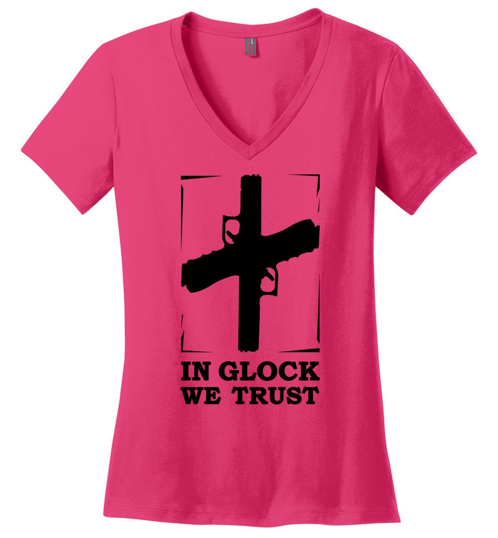 In Glock We Trust - Pro Gun Women’s V-Neck t shirt - Pink