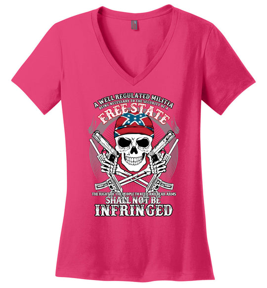 The right of the people to keep and bear arms shall not be infringed - Ladies 2nd Amendment V-Neck Tee - Dark Fuchsia