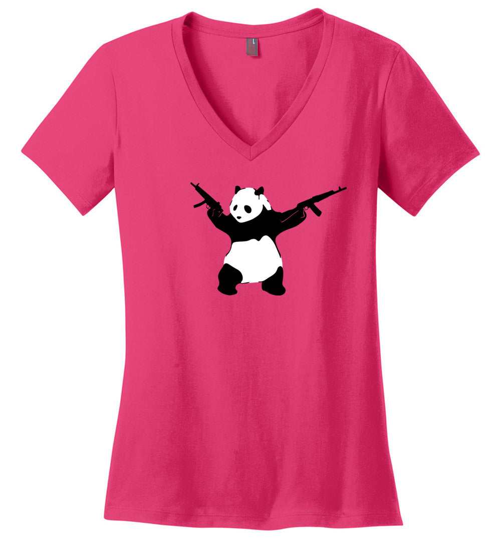 Banksy Style Panda with Guns - AK-47 Women's T Shirt - Hot Pink