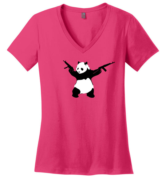 Banksy Style Panda with Guns - AK-47 Women's T Shirt - Hot Pink