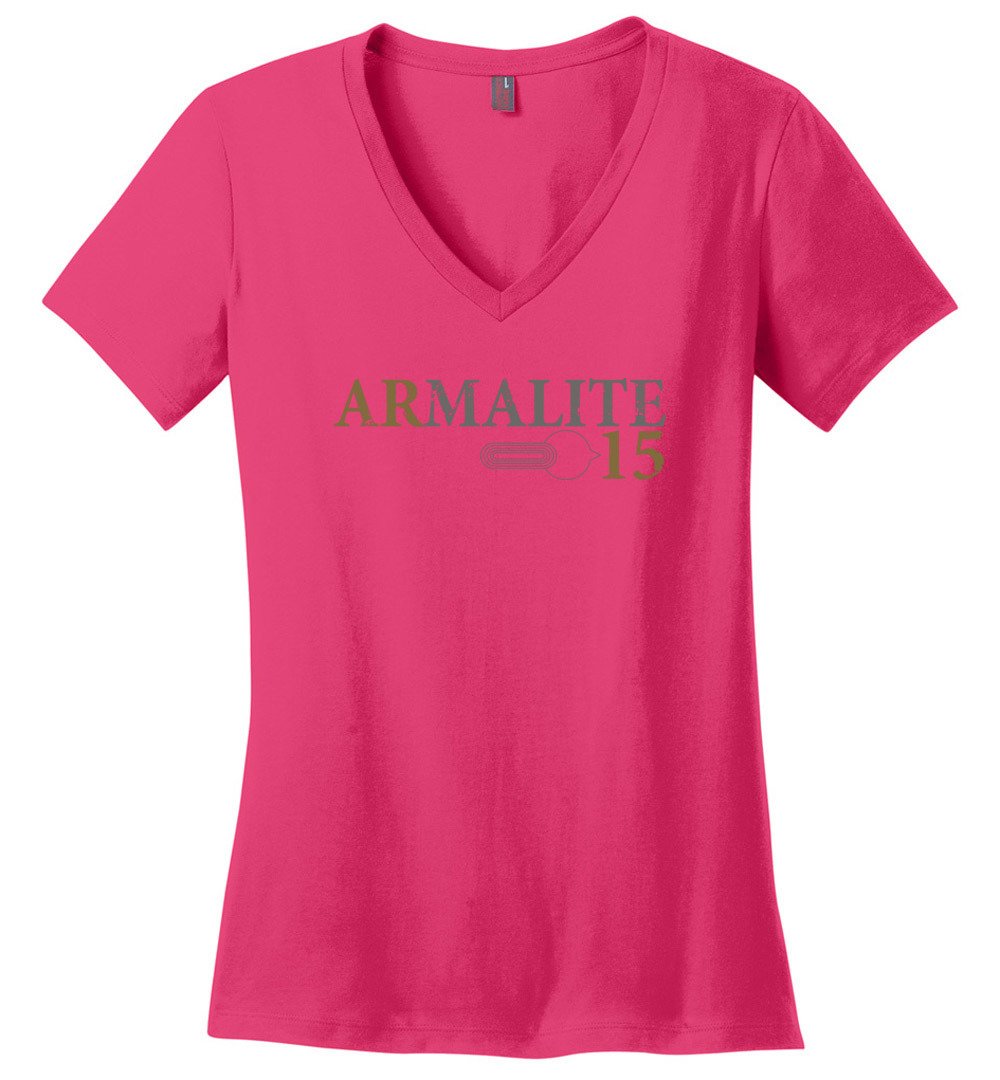 Armalite AR-15 Rifle Safety Selector Ladies V-Neck Tshirt - Dark Pink