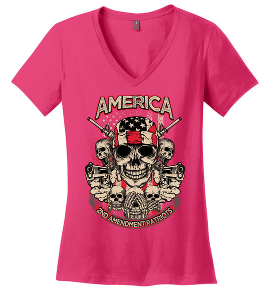 2nd Amendment Patriots - Pro Gun Women's Apparel - Pink V-Neck Tshirt