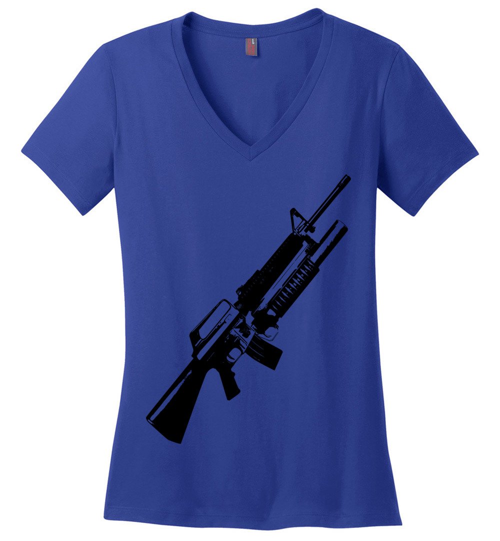 M16A2 Rifles with M203 Grenade Launcher - Pro Gun Tactical Ladies V-Neck Tee - Blue