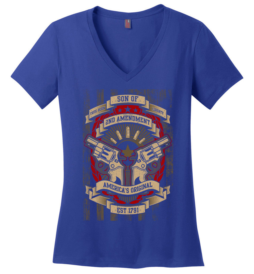 Son of Liberty 2nd Amendment Women's Apparel - Blue V-Neck Tshirt